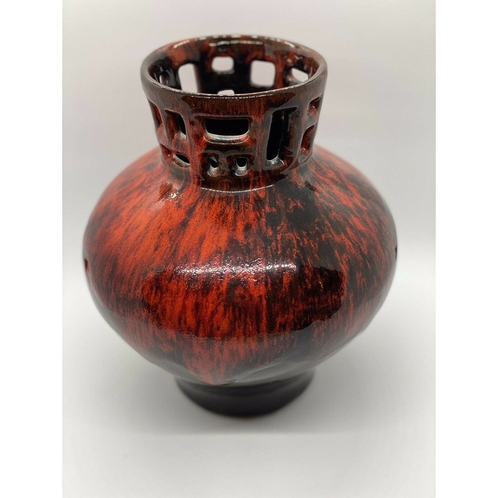 Vintage Evangeline Art Pottery Drip Glaze Vase #965 Red-Orange/Black Canada